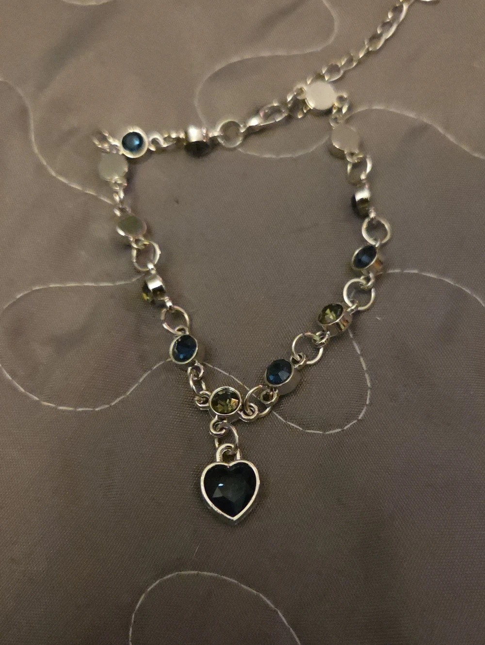Silver & Blue Heart Pendant Anklet